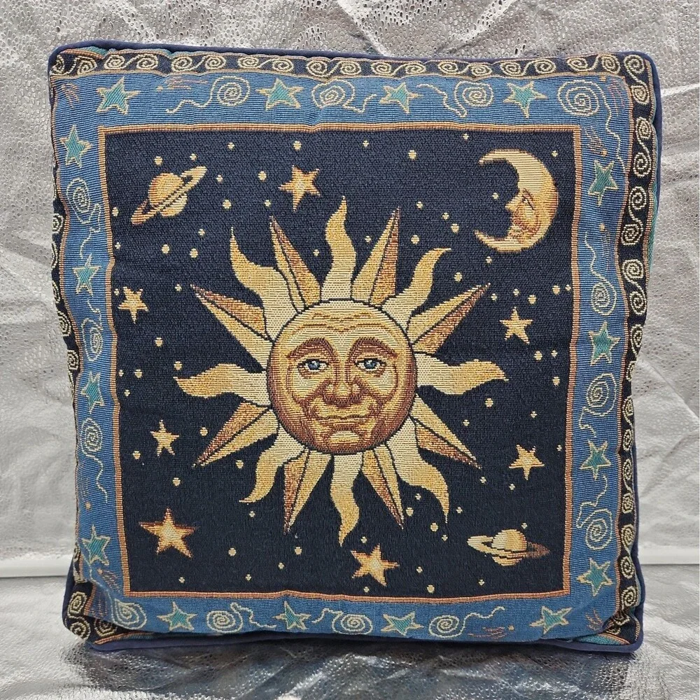 Pillow Vintage Celestial Sun Moon and Stars Tapestry Woven Throw Whimsigoth 90s